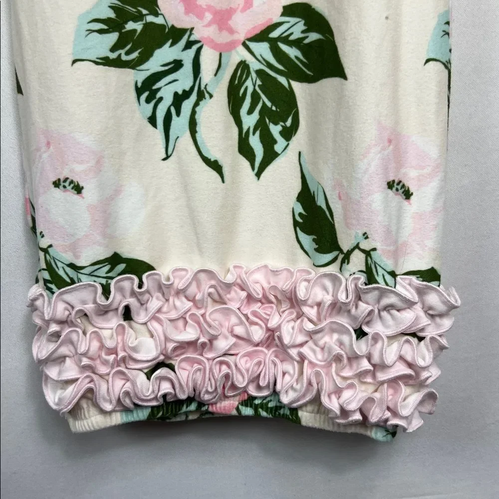Sweet Honey Cream and Pink floral sleep gown with ruffle bottom size 6 months